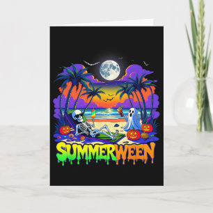 Summerween Skeleton Ghost Beach Funny Spooky Hallo Card