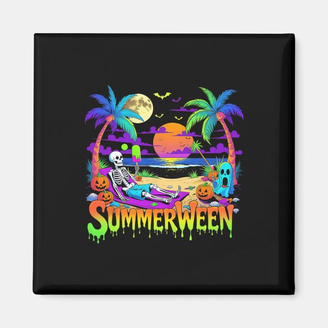 Summerween Skeleton Ghost Beach Funny Spooky Hallo Magnet (Front)