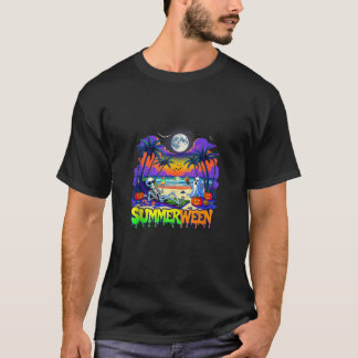 Summerween Skeleton Ghost Beach Funny Spooky Hallo T-Shirt