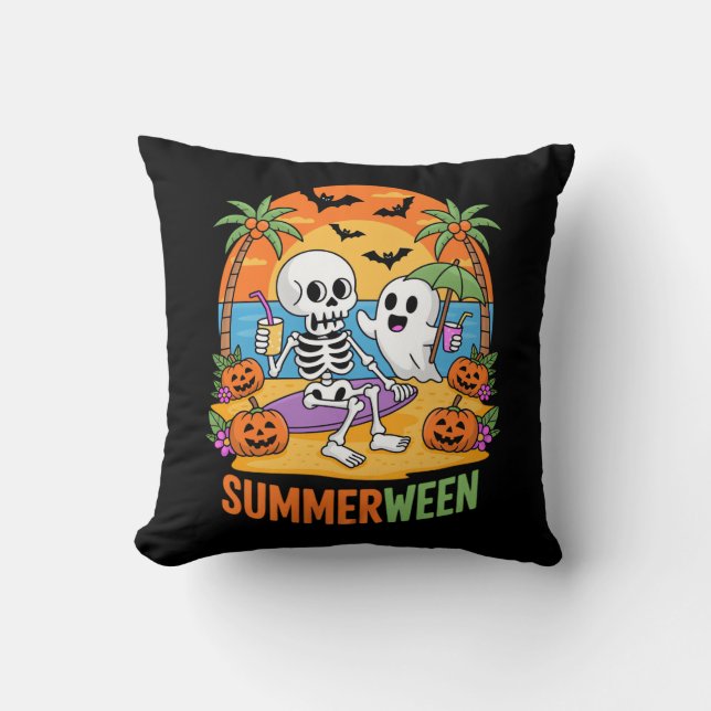 Summerween Skeleton Ghost Beach Halloween Party Fu Cushion (Front)