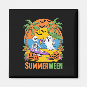 Summerween Skeleton Ghost Beach Halloween Party Fu Magnet