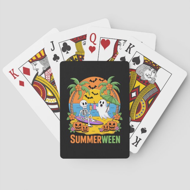 Summerween Skeleton Ghost Beach Halloween Party Fu Playing Cards (Back)