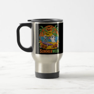 Summerween Skeleton Ghost Beach Halloween Party Fu Travel Mug