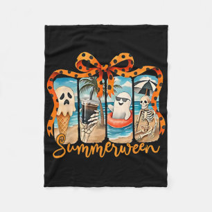 Summerween Skeleton Ghost Beach Party Halloween Vi Fleece Blanket