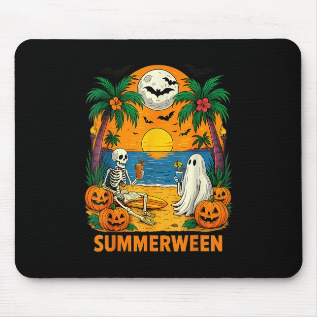 Summerween Skeleton Ghost Beach Party Halloween Vi Mouse Pad (Front)
