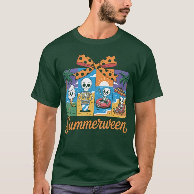 Summerween Skeleton Ghost Beach Party Halloween Vi T-Shirt (Front)