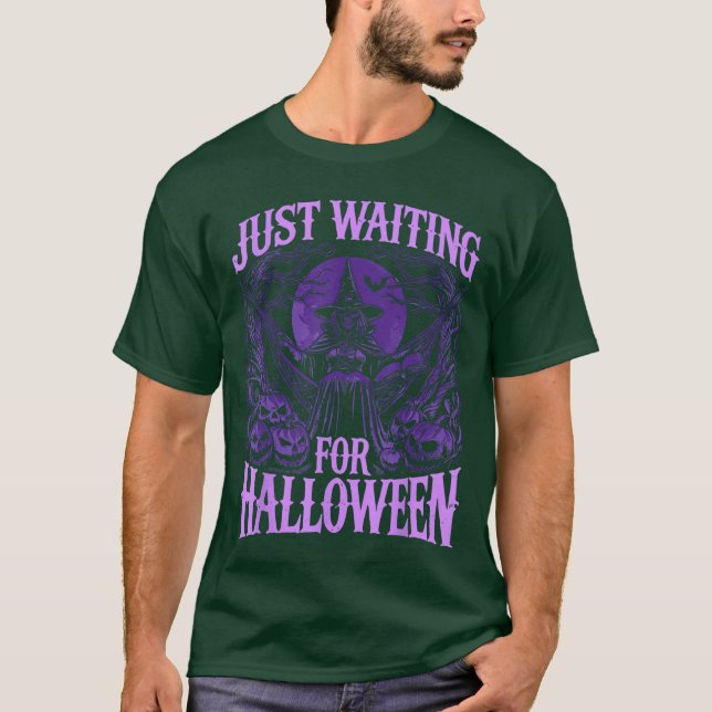 Summerween Skeleton Just Waiting For Halloween T-Shirt (Front)