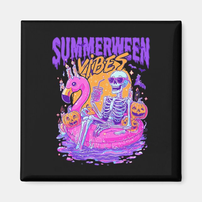 Summerween Skeleton Spooky Summer Beach Skelly Hal Magnet (Front)