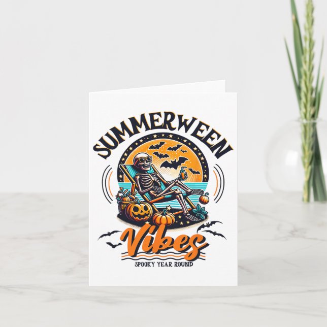Summerween Skeleton Spooky Year Round Summer Hallo Card (Front)