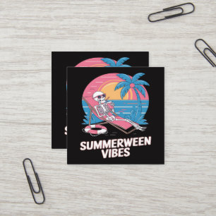 Summerween Skeleton Summer Vacation Beach Funny Square Business Card