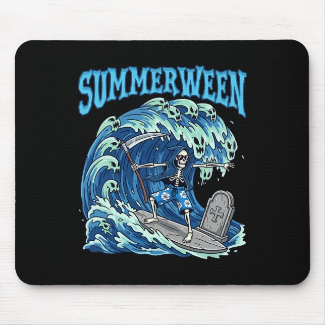 Summerween Skeleton Surf Grim Reaper Beach Spooky  Mouse Pad (Front)