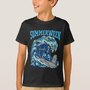 Summerween Skeleton Surf Grim Reaper Beach Spooky T-Shirt