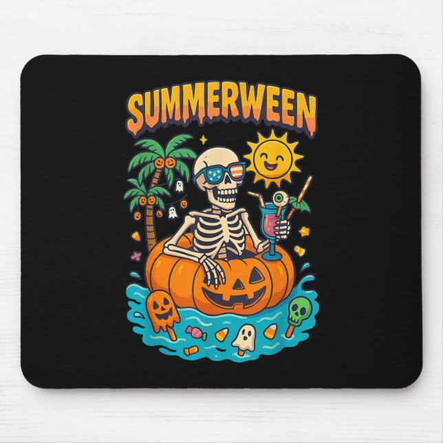 Summerween Skeleton Vibes Chillin In A Pumpkin Flo Mouse Pad (Front)