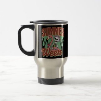 Summerween Skeleton Vibes Funny Halloween Travel Mug