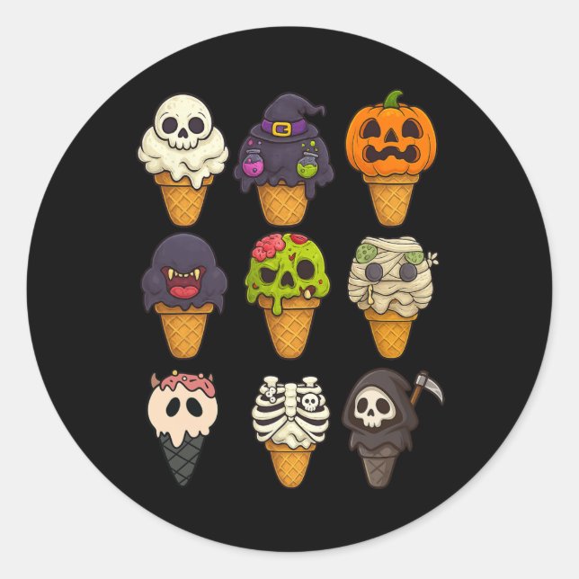 Summerween Skeleton Zombie Pumpkin Mummy Ice Cream Classic Round Sticker (Front)