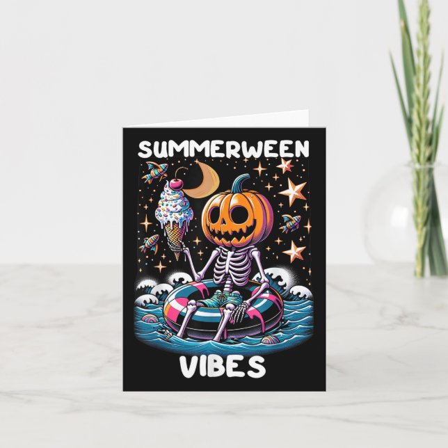 Summerween Summer Halloween Funny Skeleton Ice Cre Card (Front)