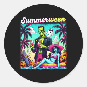 Summerween Summer Halloween Zombie Frankenstein Bo Classic Round Sticker
