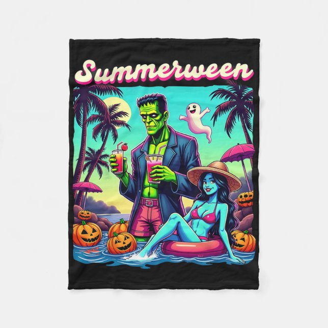 Summerween Summer Halloween Zombie Frankenstein Bo Fleece Blanket (Front)