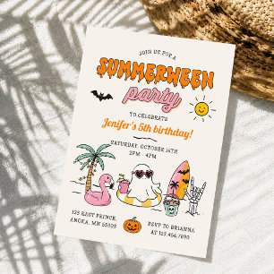 Summerween Summer Pool Halloween Birthday Party Invitation