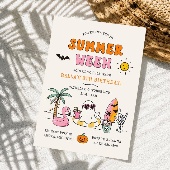 Summerween Summer Pool Halloween Birthday Party Invitation (Creator Uploaded)