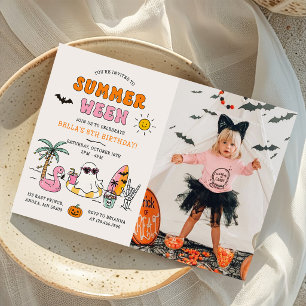 Summerween Summer Pool Halloween Birthday Photo Invitation