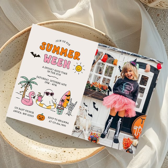 Summerween Summer Pool Halloween Party Photo Invitation (Creator Uploaded)
