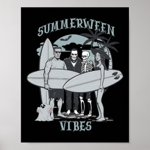 Summerween Surfing Monsters Clic Halloween Vibes G Poster