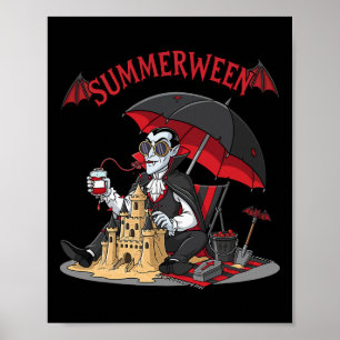 Summerween Vampire Beach Dracula Sandcastle Gothic Poster