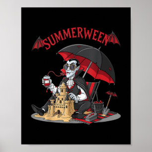 Summerween Vampire Beach Dracula Sandcastle Gothic Poster