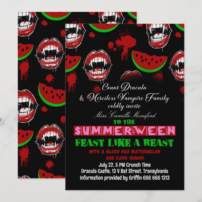 Summerween Vampire Party Funny Invitation  (Front/Back)