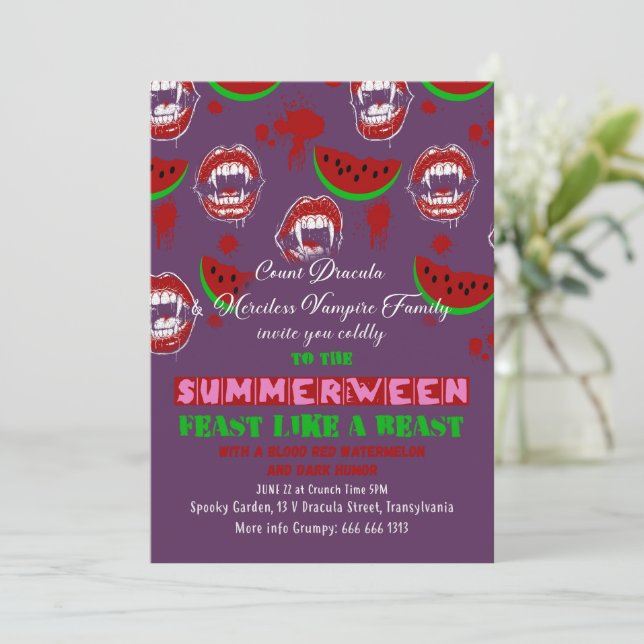 Summerween Vampire Party Spooky Summer Invitation  (Standing Front)