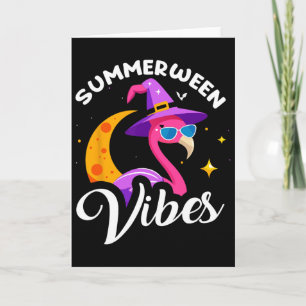 Summerween Vibes Flamingo Summer Halloween Vacatio Card