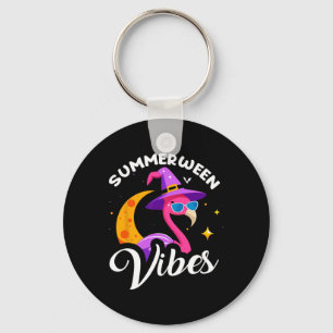 Summerween Vibes Flamingo Summer Halloween Vacatio Key Ring