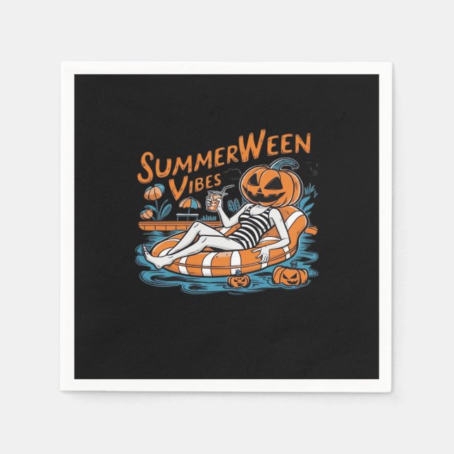 Summerween Vibes For Spooky Summer, Halloween Gift Napkin (Front)