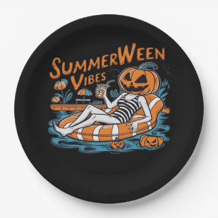 Summerween Vibes For Spooky Summer, Halloween Gift Paper Plate