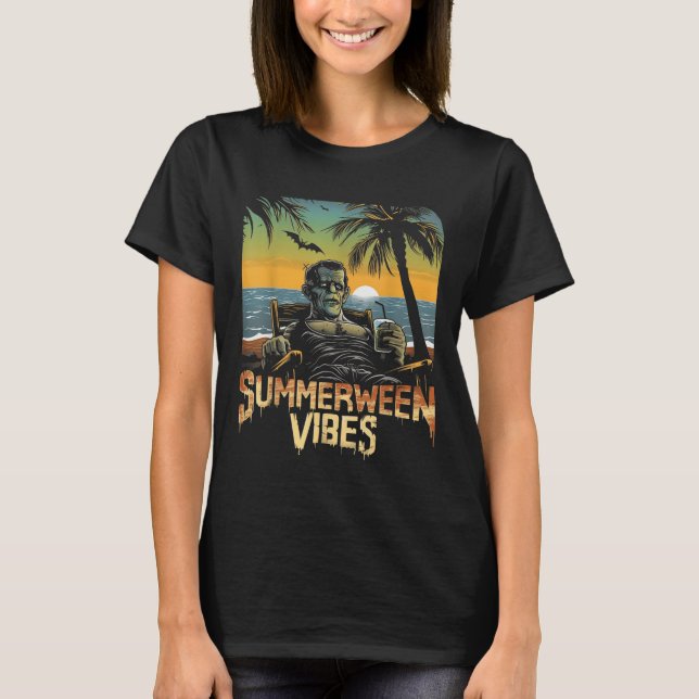 Summerween Vibes Frankenstein Summer Halloween Hol T-Shirt (Front)