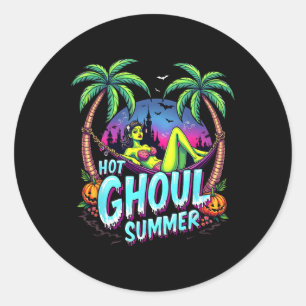 Summerween Vibes Funny Hot Ghoul Summer Skeleton I Classic Round Sticker