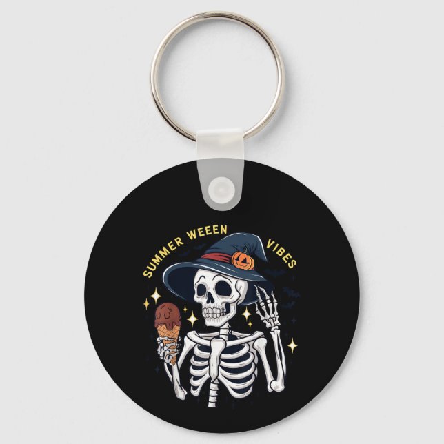Summerween Vibes Funny Skeleton IceCream Summer Va Key Ring (Front)