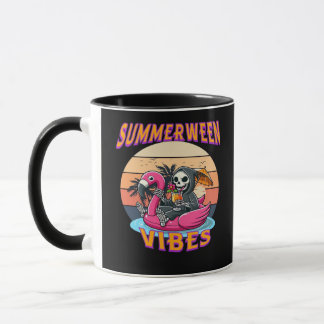 Summerween Vibes Grim Reaper Flamingo Float Retro Mug
