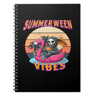 Summerween Vibes Grim Reaper Flamingo Float Retro Notebook