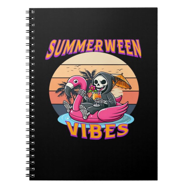 Summerween Vibes Grim Reaper Flamingo Float Retro  Notebook (Front)