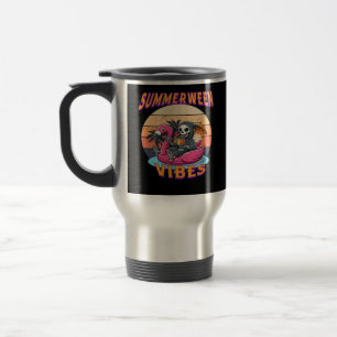 Summerween Vibes Grim Reaper Flamingo Float Retro Travel Mug