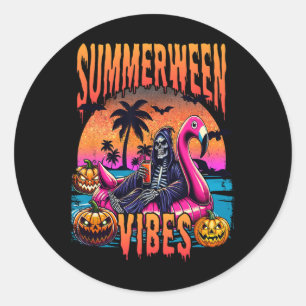 Summerween Vibes Halloween Summer Vacation Skeleto Classic Round Sticker