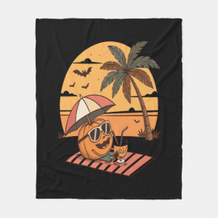 Summerween Vibes – Pumpkin On Vacation Fleece Blanket