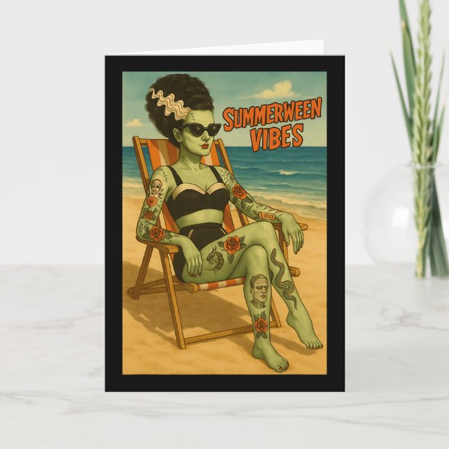 Summerween Vibes Retro Beach Gothic Style Tee  Card (Front)