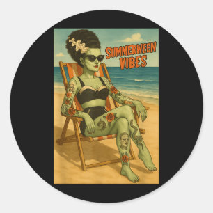 Summerween Vibes Retro Beach Gothic Style Tee  Classic Round Sticker