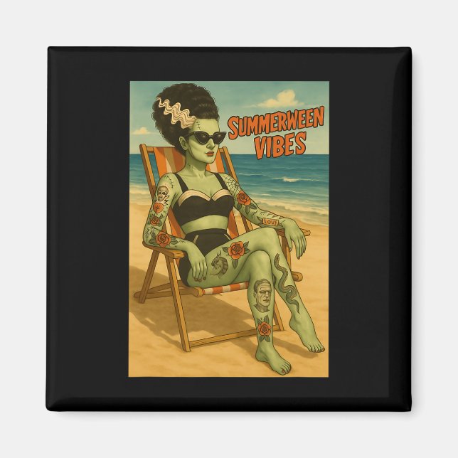 Summerween Vibes Retro Beach Gothic Style Tee  Magnet (Front)