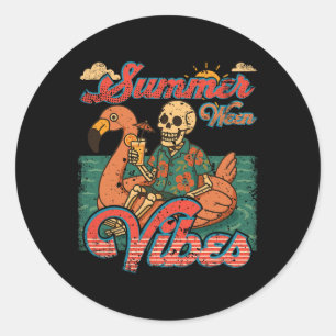 Summerween Vibes Skeleton Flamingo Float Summer Ha Classic Round Sticker