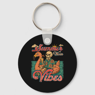 Summerween Vibes Skeleton Flamingo Float Summer Ha Key Ring
