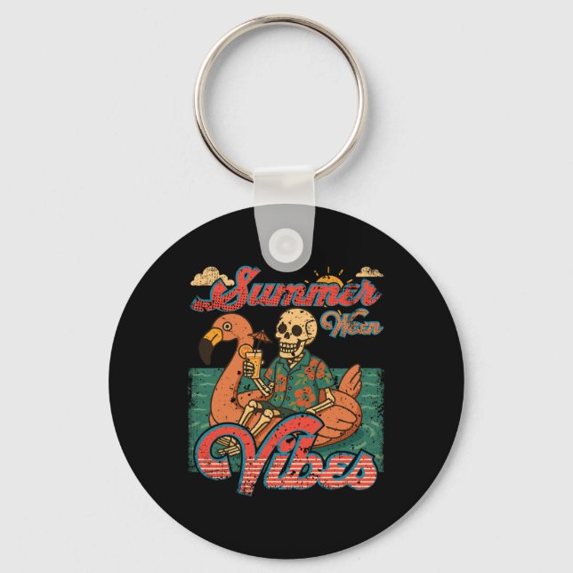 Summerween Vibes Skeleton Flamingo Float Summer Ha Key Ring (Front)